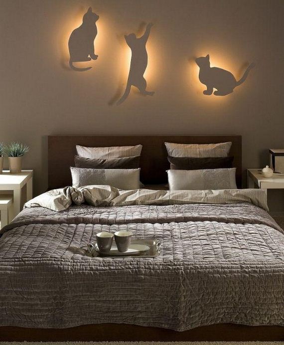 DIY bedroom lighting and decor idea for cat lovers