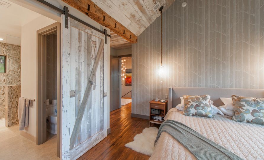 Bedroom-sliding-barn-door-and-birch-tree-wallpaper